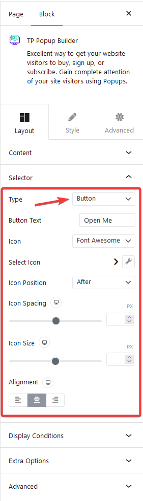 popup builder button