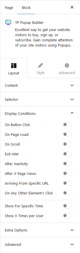 popup builder display conditions