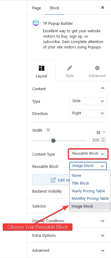 popup builder reusable block