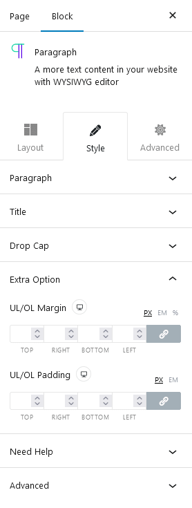 pro paragraph extra option