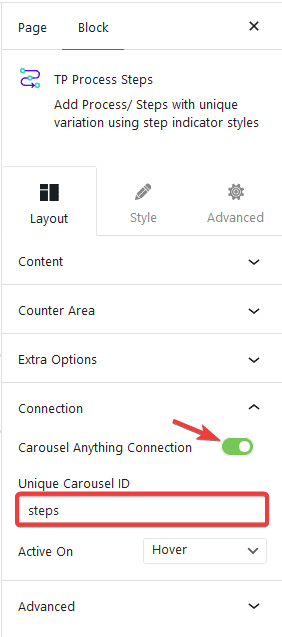 process steps unique carousel id