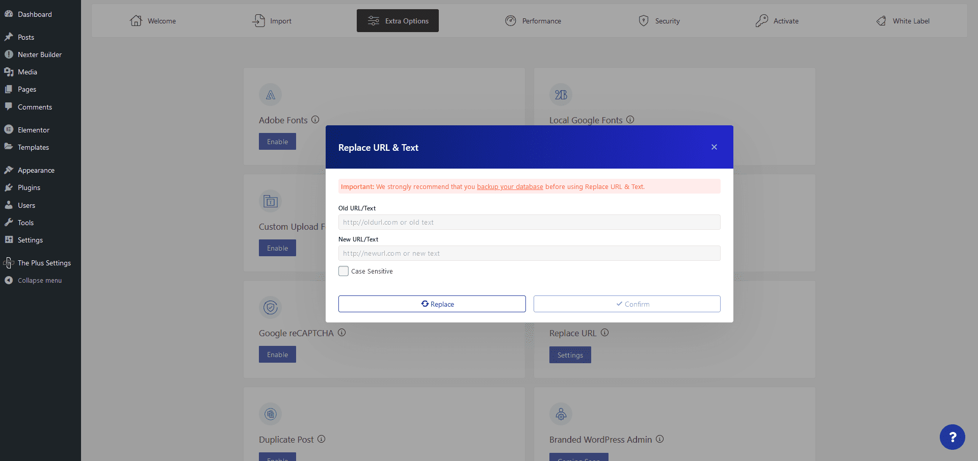 replace url settings popup