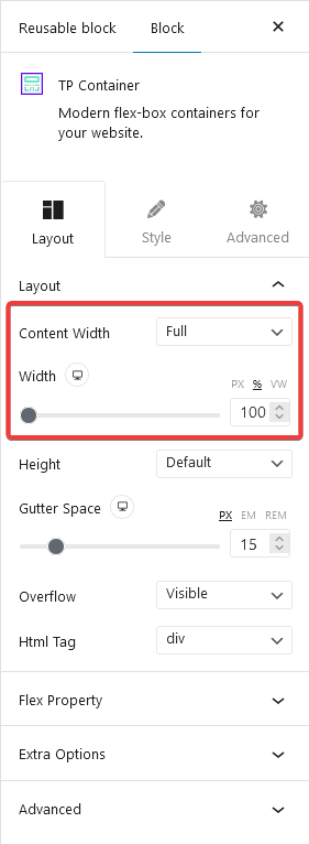 reusable block content width