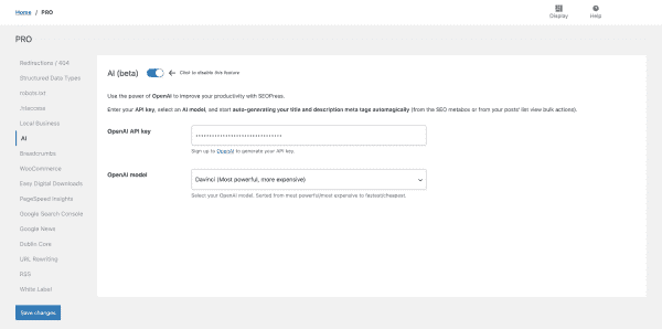 seopress open ai settings