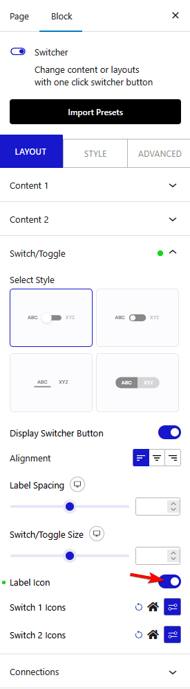 How To Add Switcher Toggle Button in WordPress? 7 switcher label icon new