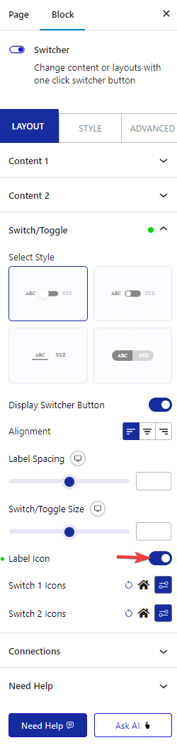 How To Add Switcher Toggle Button in WordPress? 8 switcher label icon