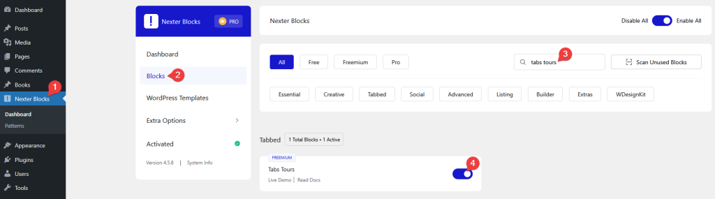 How to Add Tabs on WordPress? 5 tab tours activation new