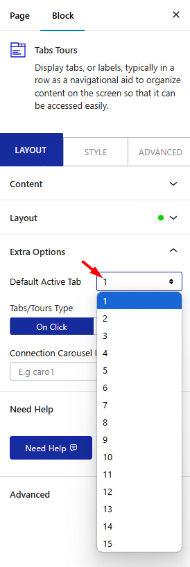 tab tours layout default active tab