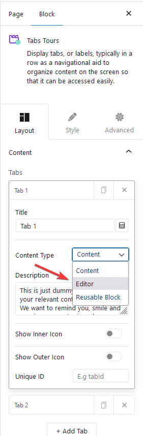 tabs editor