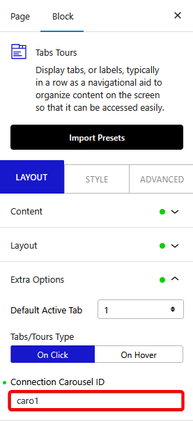 tabs tours carousel connection id new