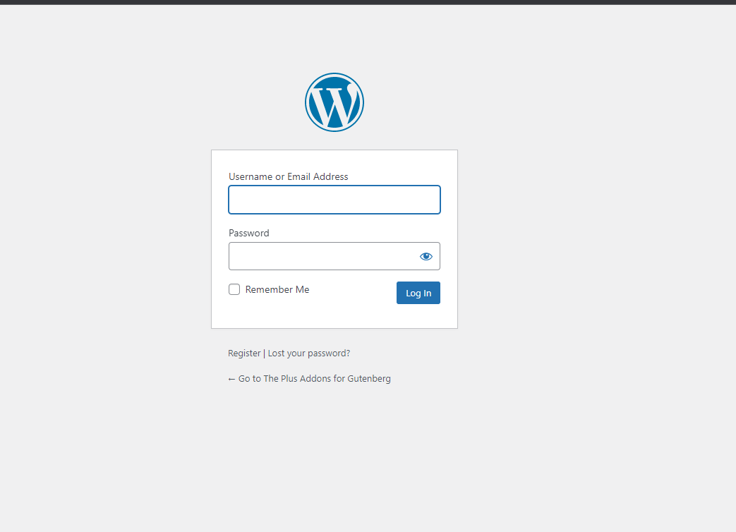 Default WordPress Login Form Page