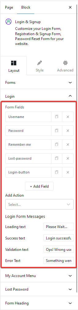 login signup login fields