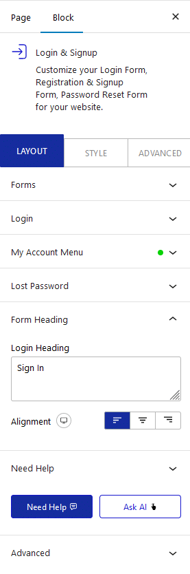 login signup login form heading