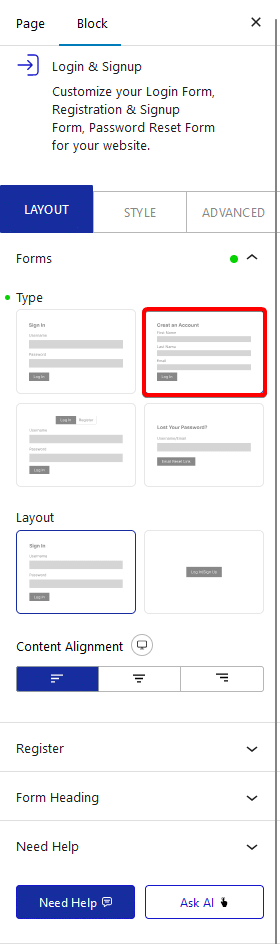 login signup register type 1