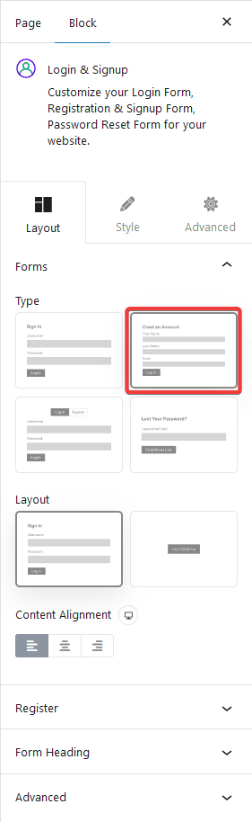 login signup register type