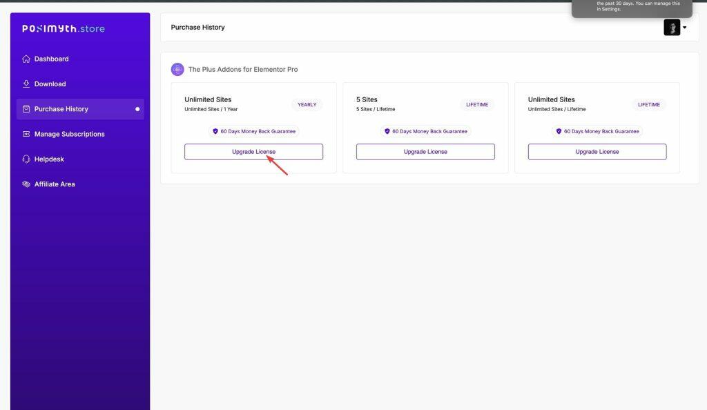 How to Upgrade Nexter Pro to Higher Plan? 6 nexter blocks theplus addons store purchase history 3