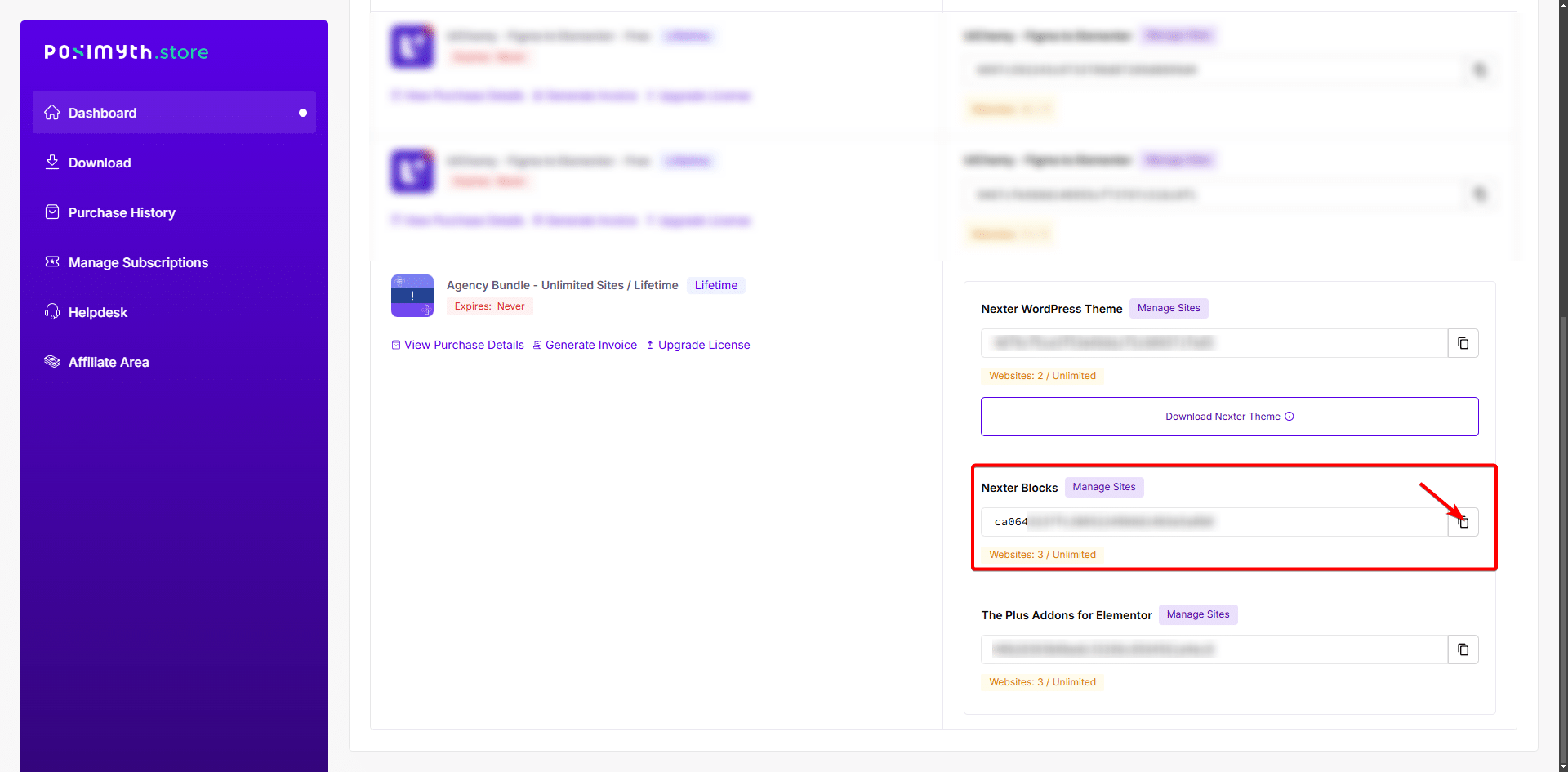 How to Install & Activate Nexter Pro? 7 nexter store manage site 1