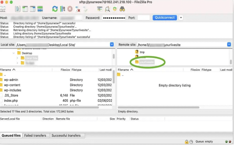 How to Migrate WordPress Site Local to Live Server Website Domain 3 FileZilla Pro