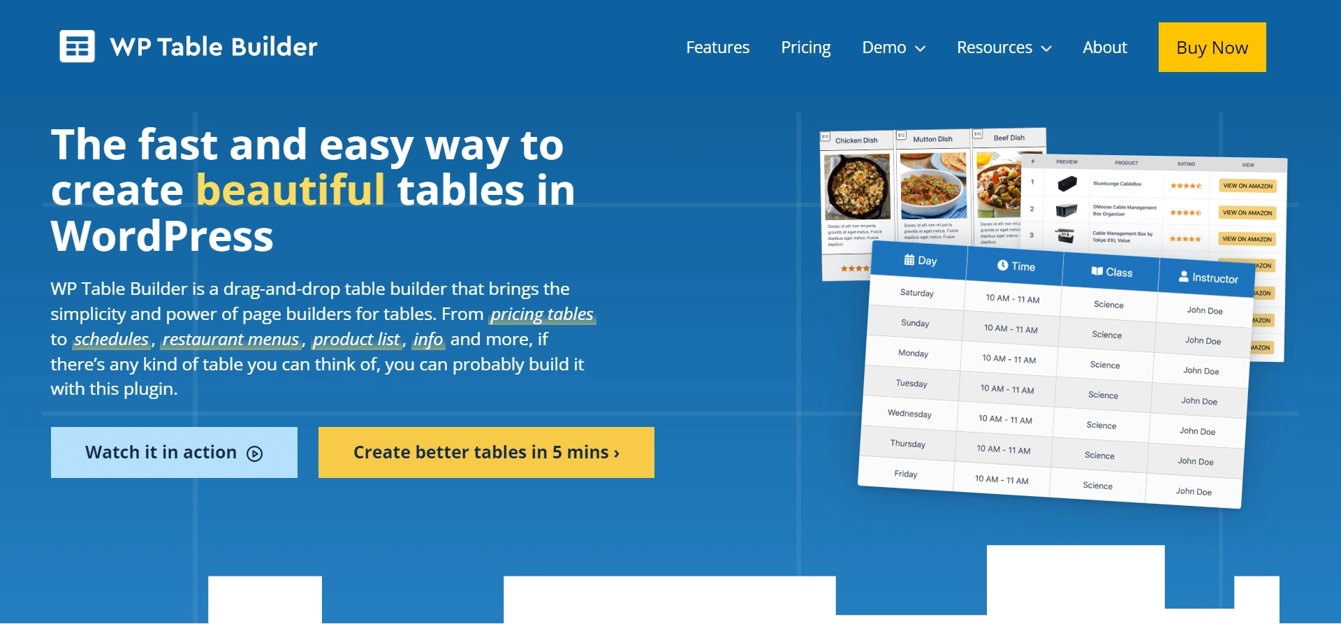 WordPress table plugin WP Table Builder