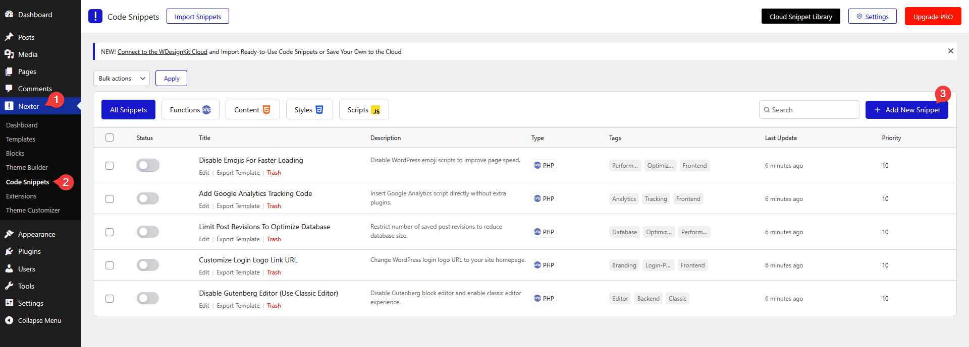 add new code snippet new