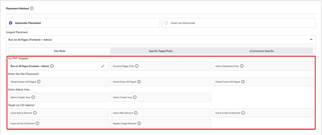 automatic placement site wide