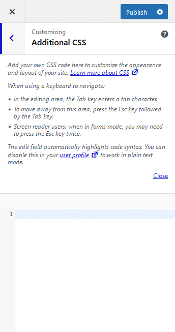 customizer additional css