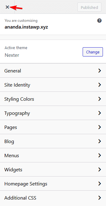 Nexter Customiser Settings Explained 6 customizer close