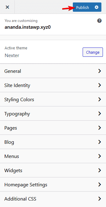 Nexter Customiser Settings Explained 7 customizer publish