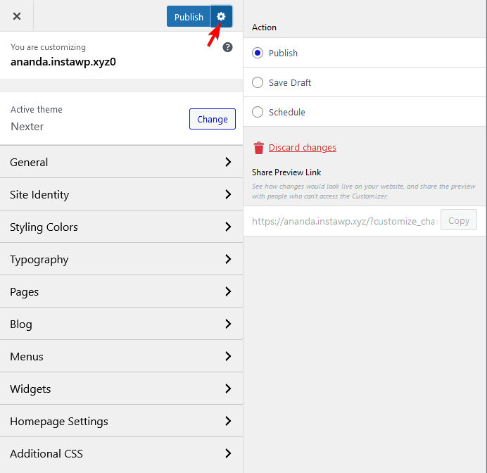 Nexter Customiser Settings Explained 8 customizer publish settings