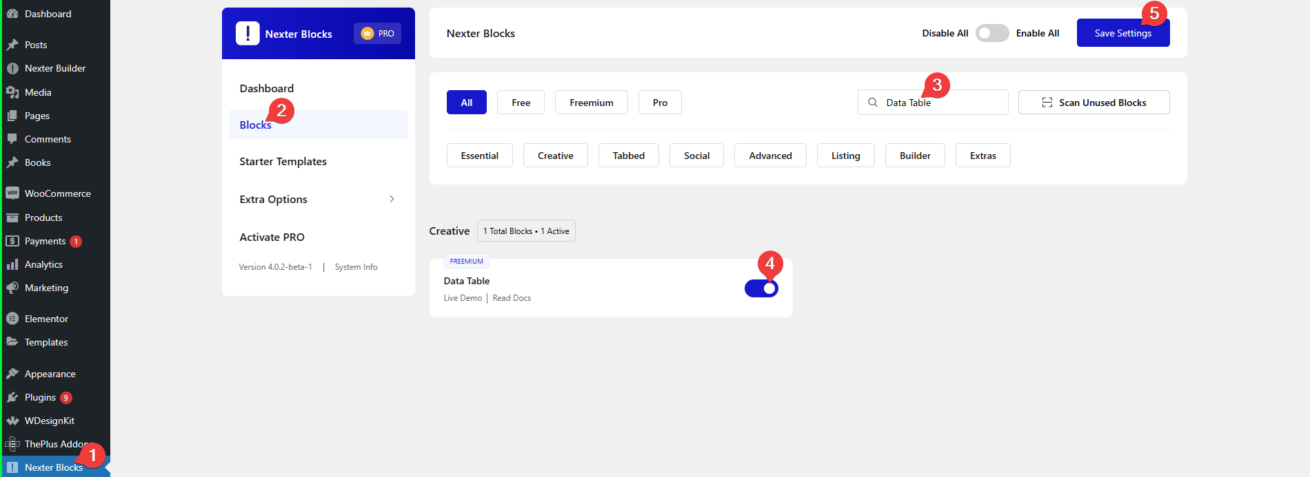 data table activation