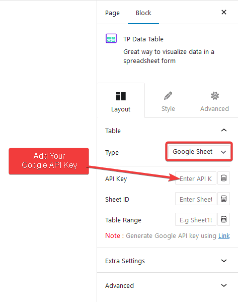 data table google sheet