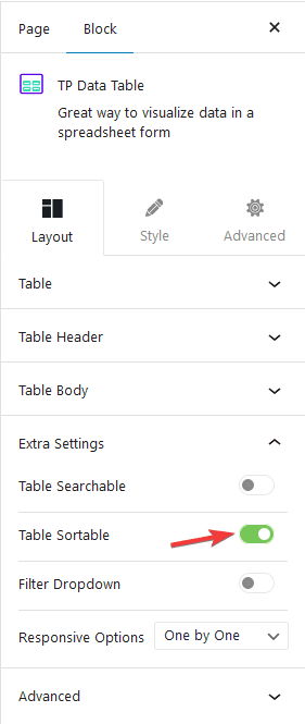 data table sortable