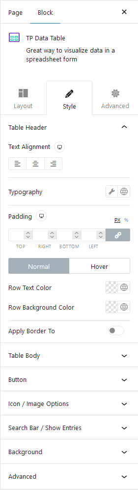 data table style