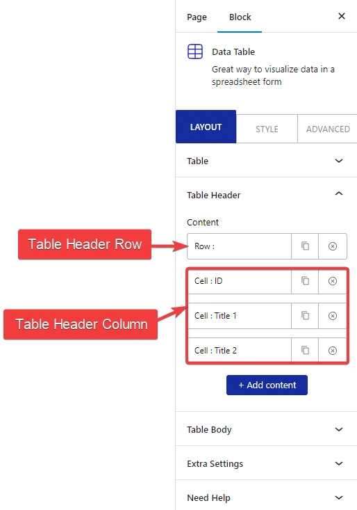 data table table header row new 1