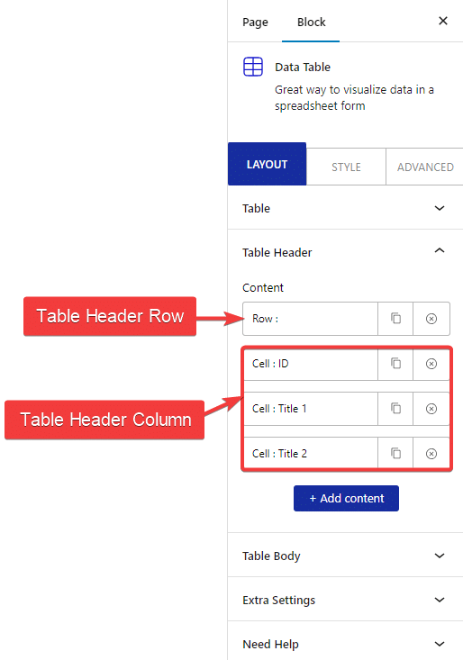 How to add Data Table Block in WordPress? 3 data table table header row new