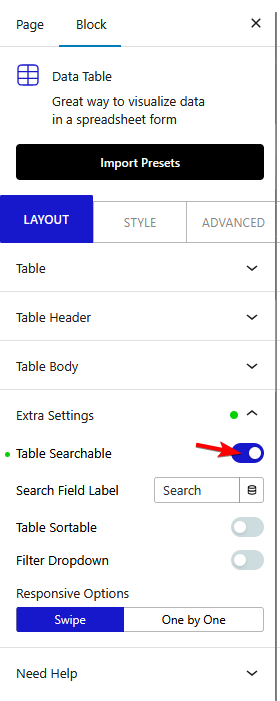 data table table searchable new