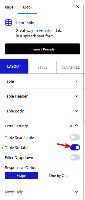 data table table sortable new