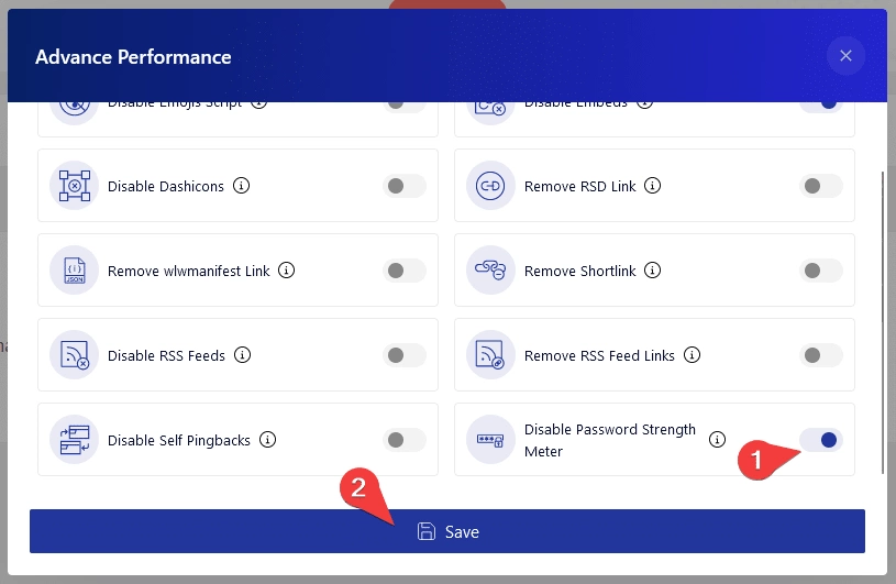 disable password strength meter