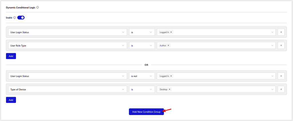 dynamic condition logic group