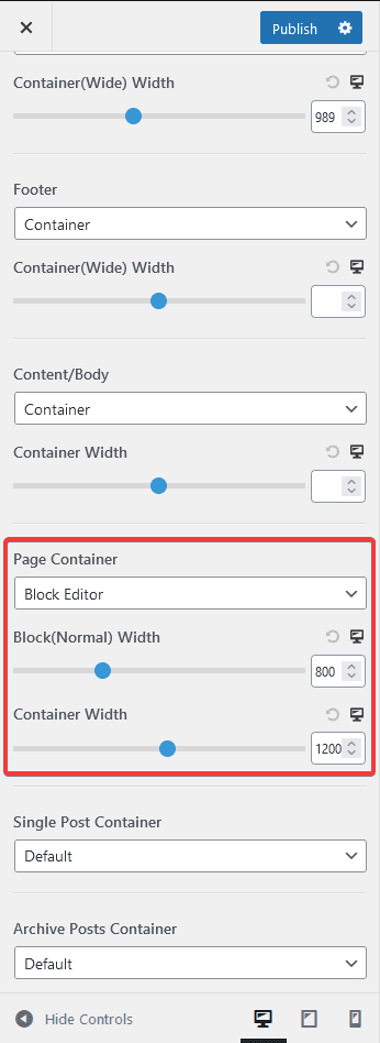 nexter customiser container block editor