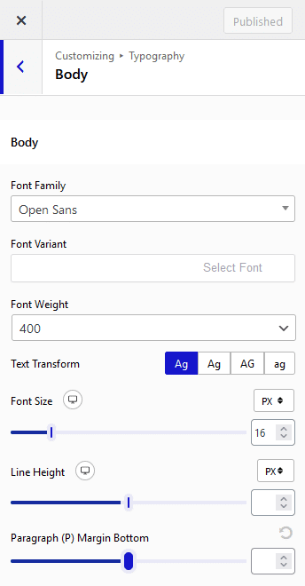 Make Unique Content Style With Typography 6 nexter customizer typography body