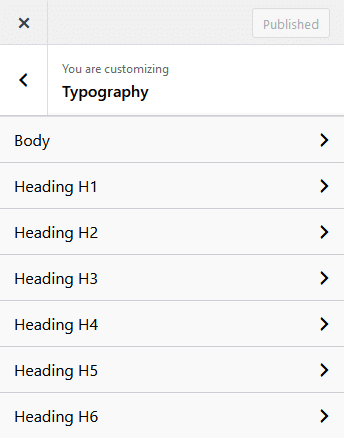 nexter customizer typography