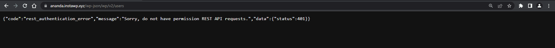 wp json user authentication error