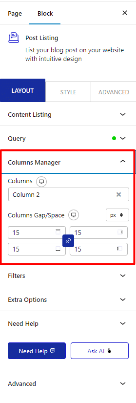 post listing columns manager