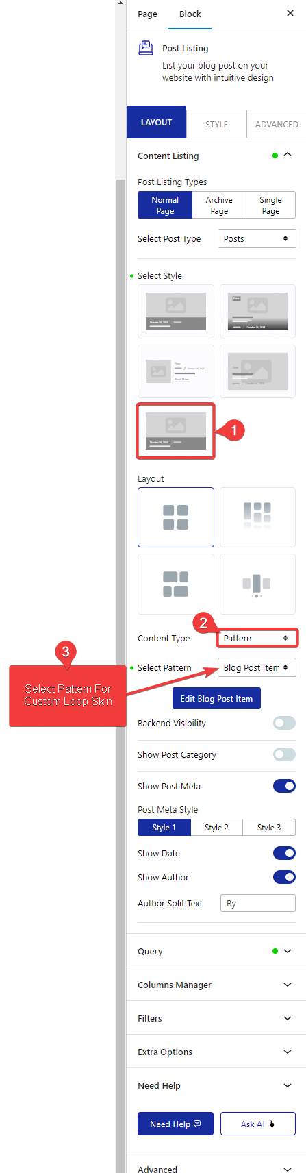 post listing custom loop skin pattern 1