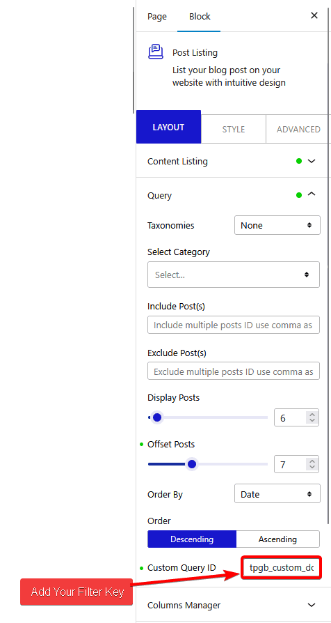 post listing custom query id new