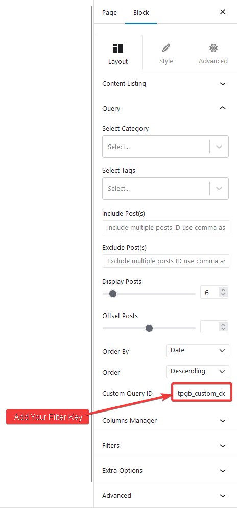 post listing custom query id