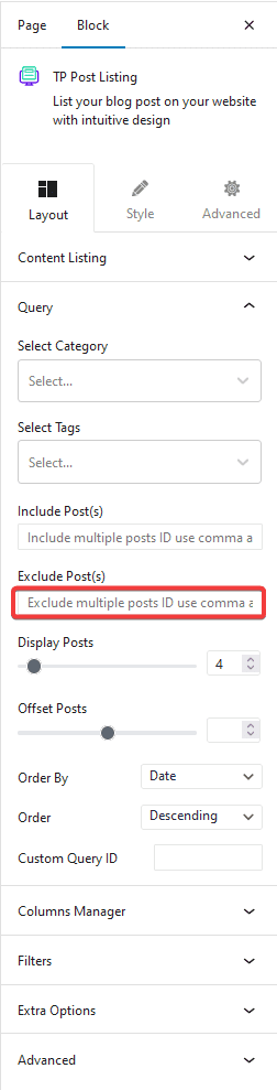 post listing exclude post