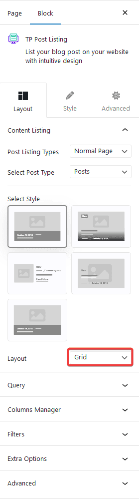 post listing grid layout