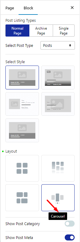 post listing layout carousel